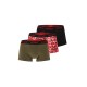 Hugo ανδρικά βαμβακερά  3pack boxers σε τρία χρώματα (μαύρο,print, χακί) με κόκκινο λάστιχο 50480170-306