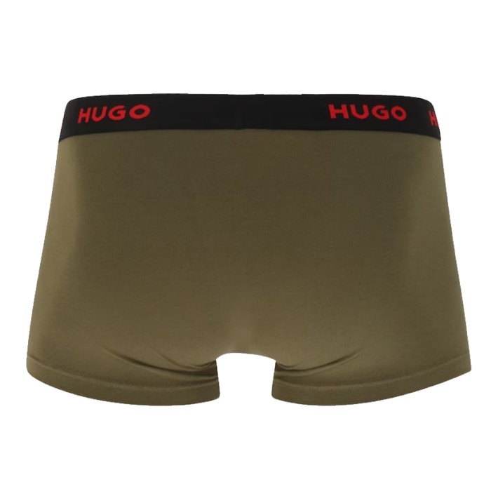 Hugo ανδρικά βαμβακερά  3pack boxers σε τρία χρώματα (μαύρο,print, χακί) με κόκκινο λάστιχο 50480170-306