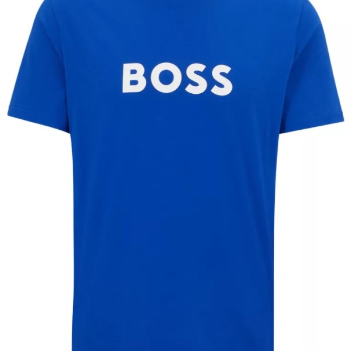 Boss ανδρικό βαμβακερό crew neck t-shirt σε μπλε χρώμα με λευκά γράμματα 50491706-433