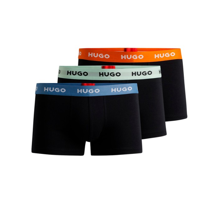 Hugo ανδρικά βαμβακερά 3pack boxers σε μαύρο χρώμα σε διαφορετικό χρώμα στο λάστιχο 50517878 961