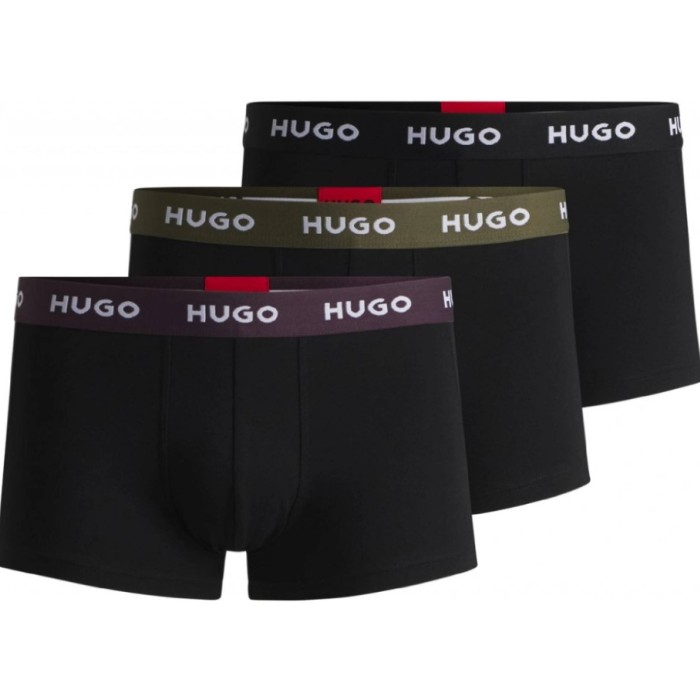 Hugo ανδρικά βαμβακερά 3pack boxers σε μαύρο χρώμα με διαφορετικό χρώμα στο λάστιχο  50517878 988