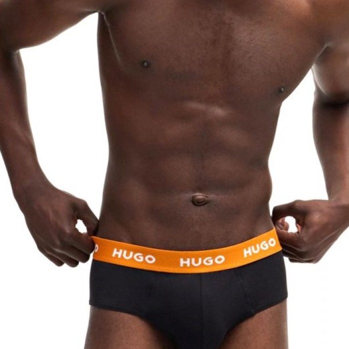 Hugo ανδρικά βαμβακερά 3pack slips σε μαύρο χρώμα σε διαφορετικό χρώμα στο λάστιχο 50517879 961