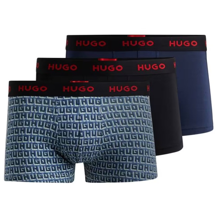 Hugo ανδρικά βαμβακερά 3pack boxers σε τρία χρώματα (μαύρο,print,μπλε) 50517894 975