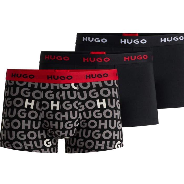 Hugo ανδρικά βαμβακερά 3pack boxers σε μαύρο χρώμα με διαφορετικό χρώμα στο λάστιχο και print 50517894 980