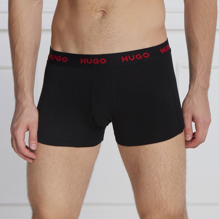 Hugo ανδρικά βαμβακερά 3pack boxers σε μαύρο χρώμα με διαφορετικό χρώμα στο λάστιχο και print 50517894 980