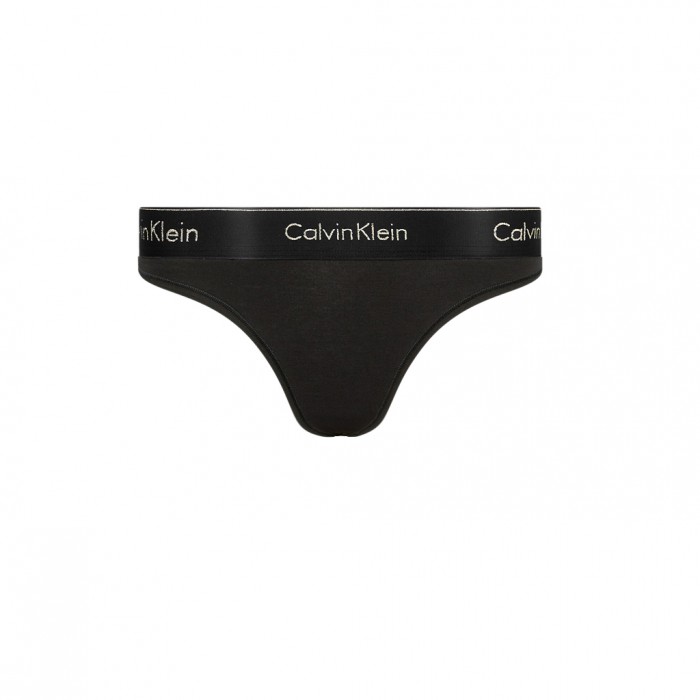 Calvin Klein γυναικείο κυλοτάκι thong με μαύρο λάστιχο και άσπρα γράμματα.53%cotton,35%modal,12%elastane F3786E-6WA