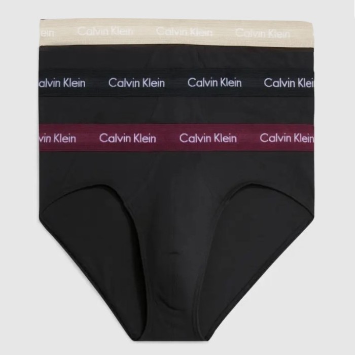 Calvin Klein ανδρικά slip βαμβακερά 3pack σε μαύρο χρώμα με διαφορετικό χρώμα στο λάστιχο,άνετη γραμμή U2661G-H54