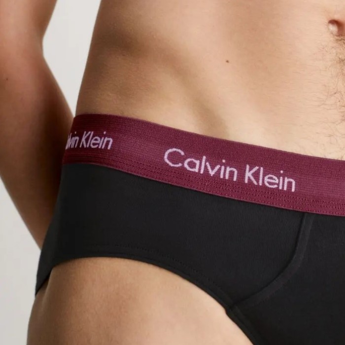 Calvin Klein ανδρικά slip βαμβακερά 3pack σε μαύρο χρώμα με διαφορετικό χρώμα στο λάστιχο,άνετη γραμμή U2661G-H54