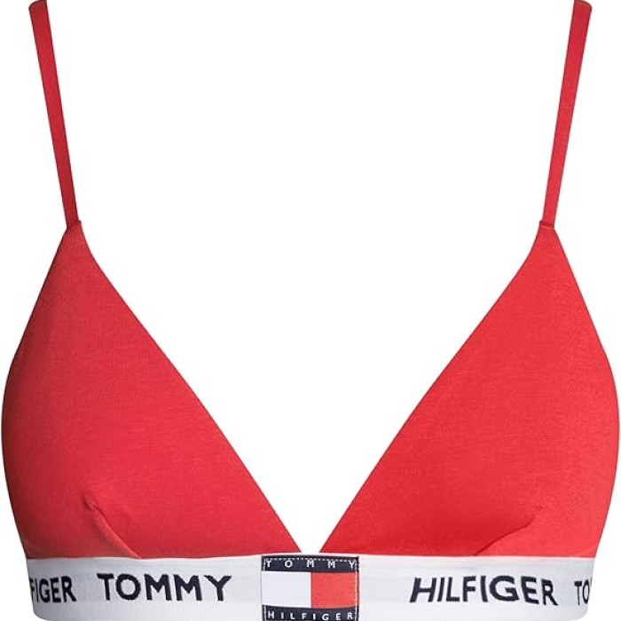 Tommy Hilfiger γυναικείο bralette σε κόκκινο χρώμα και λευκό λάστιχο! Ρυθμιζόμενες τιράντες και αφαιρούμενη επένδυση! UW0UW05607 XLG