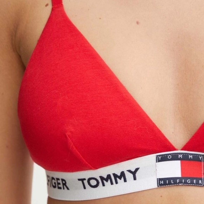 Tommy Hilfiger γυναικείο bralette σε κόκκινο χρώμα και λευκό λάστιχο! Ρυθμιζόμενες τιράντες και αφαιρούμενη επένδυση! UW0UW05607 XLG